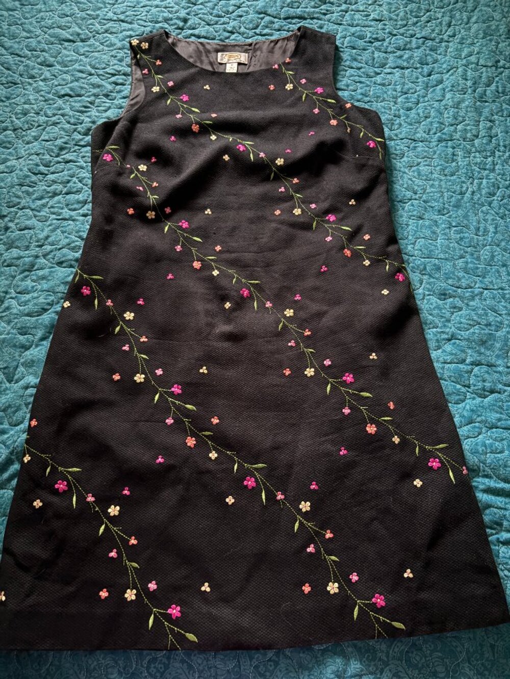 Talbots Petite Black Cotton Embroidered Dress Size 12